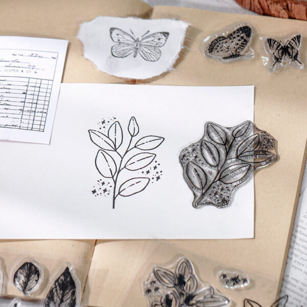 Vintage Literary Silicone Transparent Stamps, Journal DIY Decoration Material Set, English Numbers, Plant Postmark Stamps