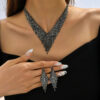 Popular Lady Jewelry Set - Black Crystal Stone Necklace & Earrings