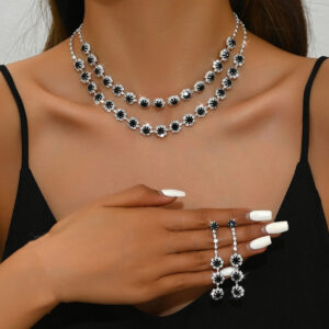 Bridal Jewelry Set - Sunflower Diamond Necklace & Earrings