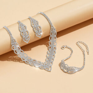 Water Diamond Necklace & Earrings with Flowing Chain Set for Bride