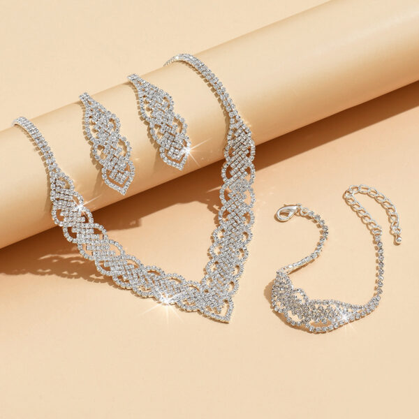 Water Diamond Necklace & Earrings with Flowing Chain Set for Bride