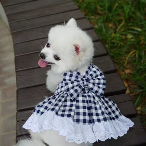 Pet JK plaid dog skirt chest strap traction rope walking dog cat vest clothes