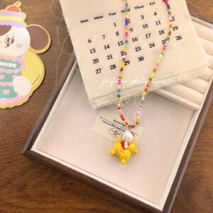 Colorful cat bead doll pendant necklace collarbone chain
